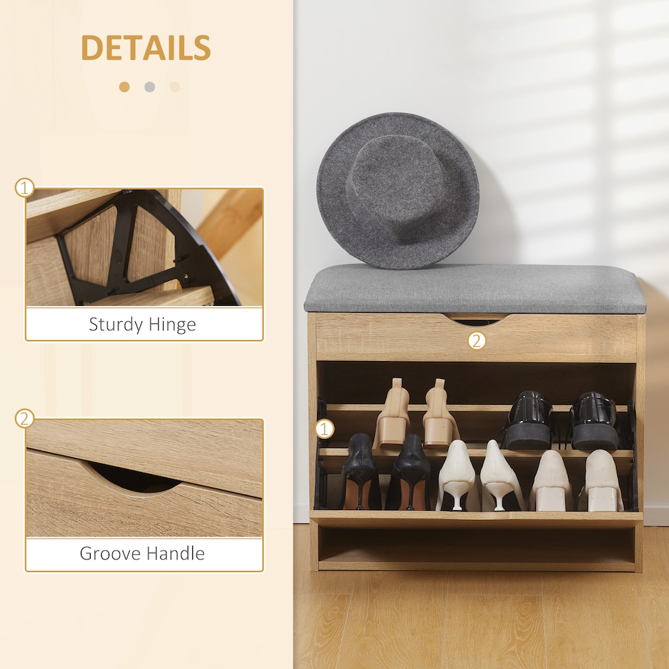 image 1 of HOMCOM Entryway Shoe Bench with Cushion Storage Cabinet for Living Room Natural