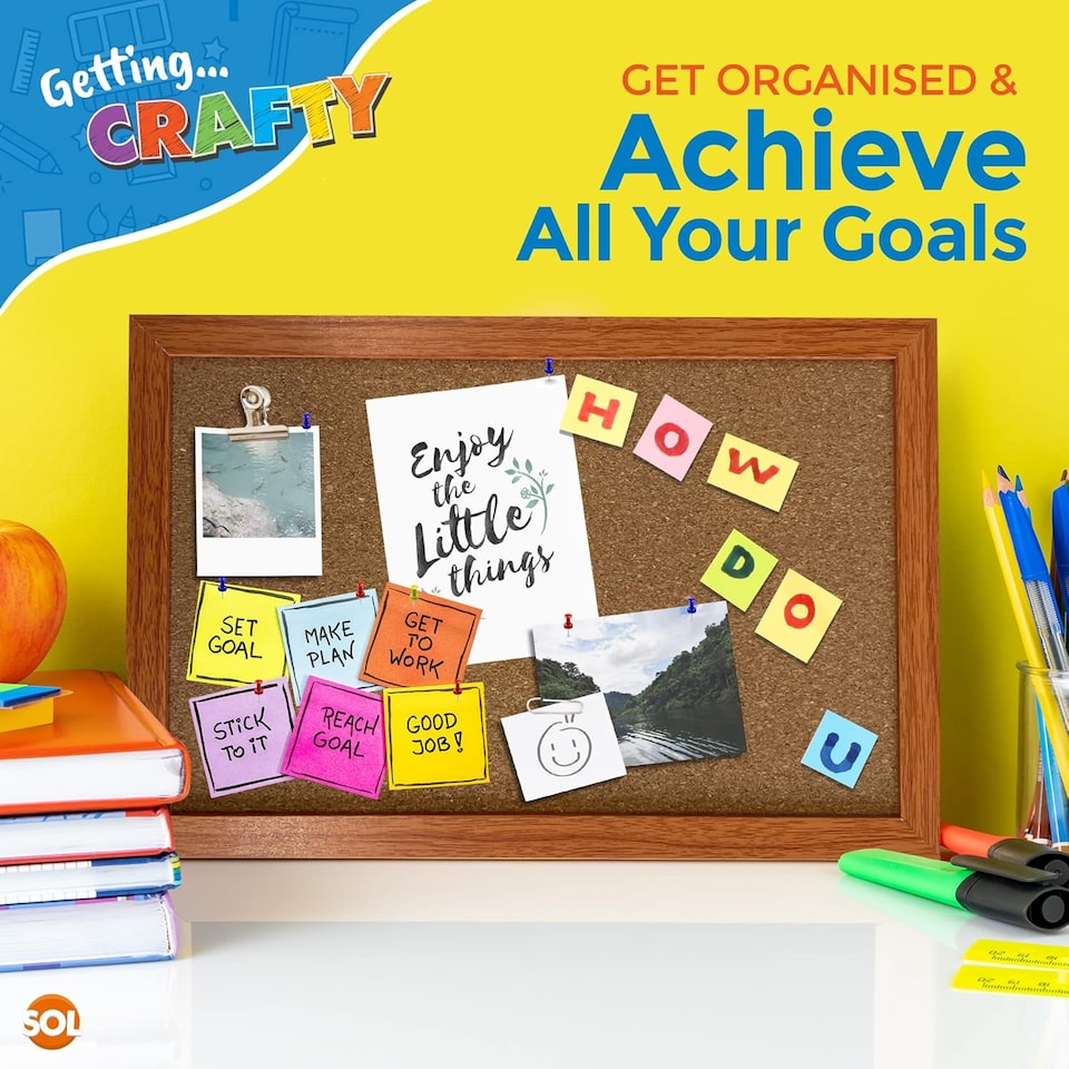 image 1 of Double Sided A4 Cork Board with Pins, Screws & Hangers – Lightweight Portable Notice Board for Photos, Memos, Art Projects & Notes