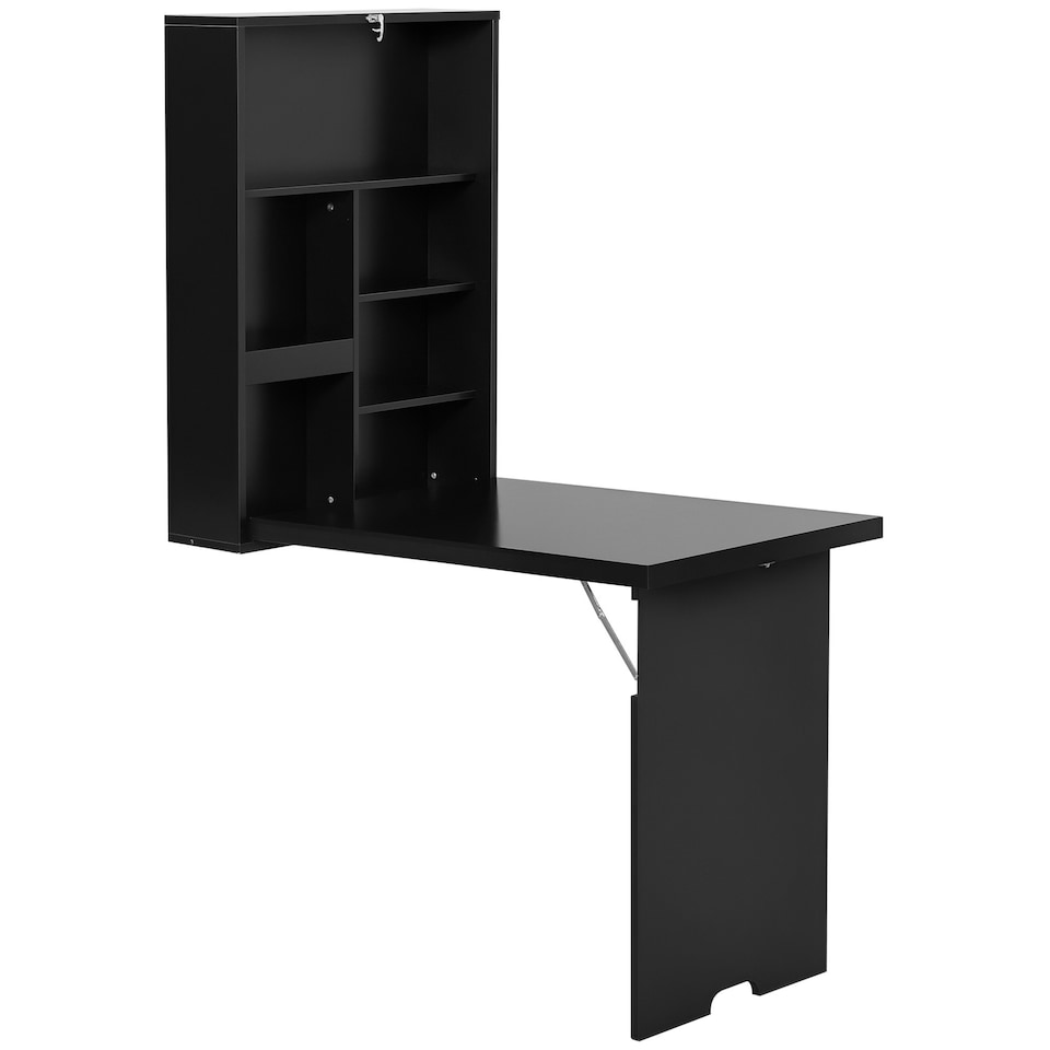 image 1 of HOMCOM Multi-Functional Folding Wall-Mounted Drop-Leaf Table w/Chalkboard Shelf