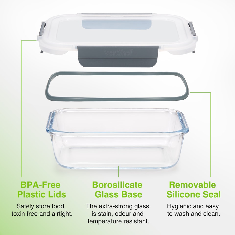 image 1 of VonShef 12Pc Glass Containers with Lids (320ml to 1L Capacities)