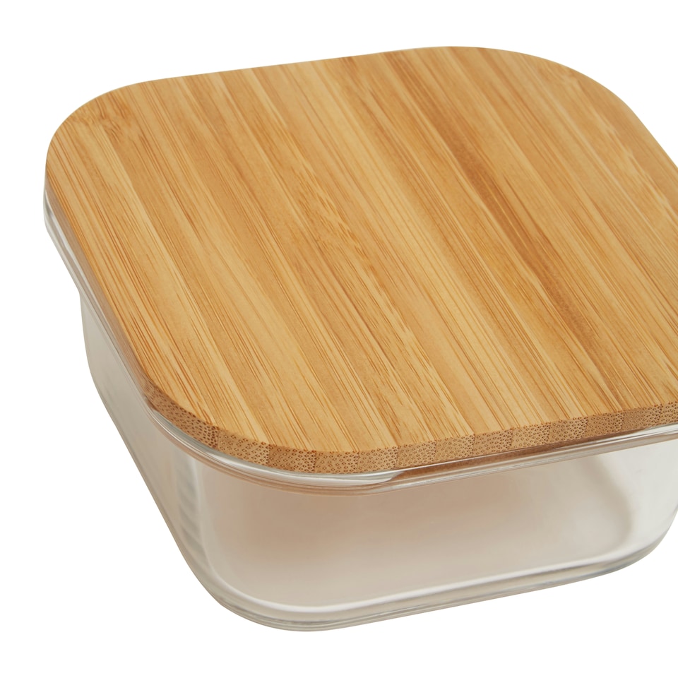 image 1 of Interiors by Premier 520ml Square Glass Container with Bamboo Lid, Glass Container with Airtight Lid, Airtight Glass Container
