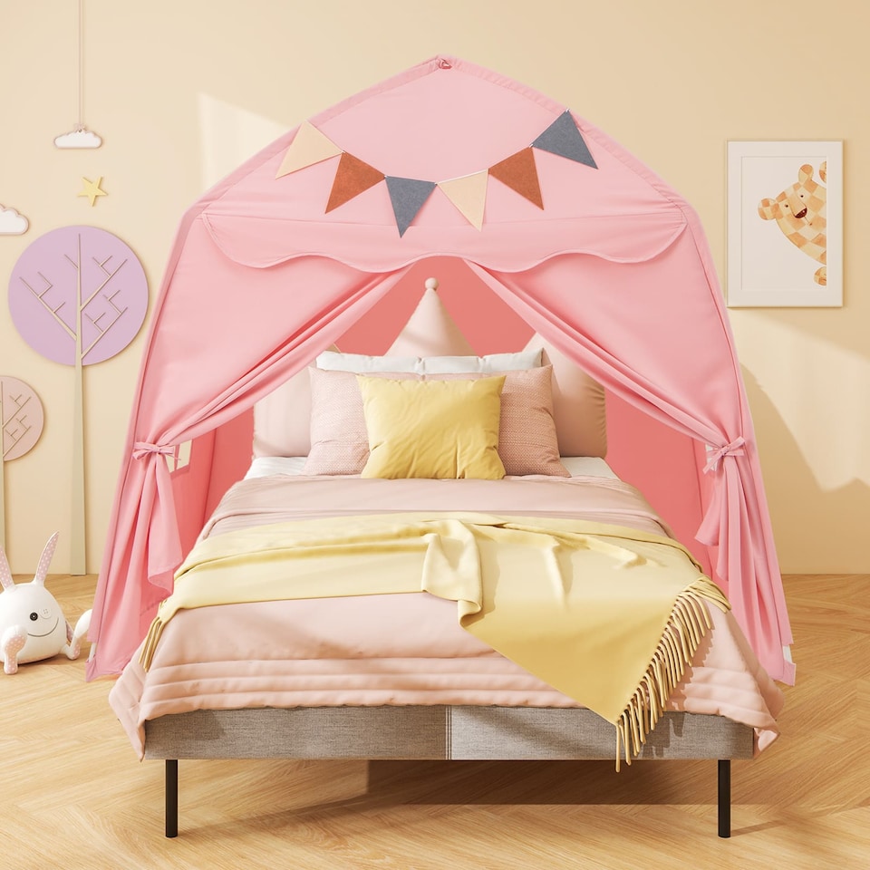 image 1 of COSTWAY Kids Play Tent Indoor & Outdoor Extra Large Playhouse Tent-Pink