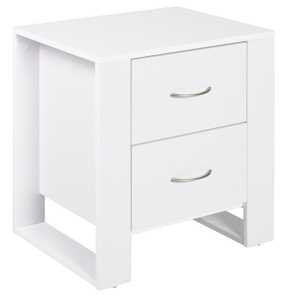 image 1 of HOMCOM Bedside Table with 2 Drawers, Nightstand with Handles and Elevated Base, Side Table for Bedroom, Living Room, White