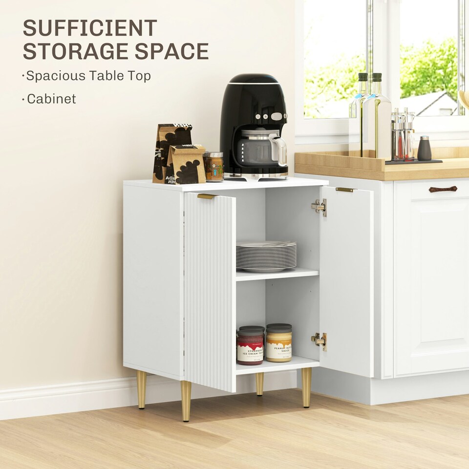 image 1 of HOMCOM Sideboard Buffet Cabinet with Adjustable Shelf, White White | Gold handles and legs