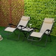 image 2 of Outsunny Folding Zero Gravity Chairs, 3 Pieces Adjustable Sun Lounger and Table Set with Cup Holder and Headrest, Patio Bistro Set with Reclining Garden Chairs for Outdoor, Beige