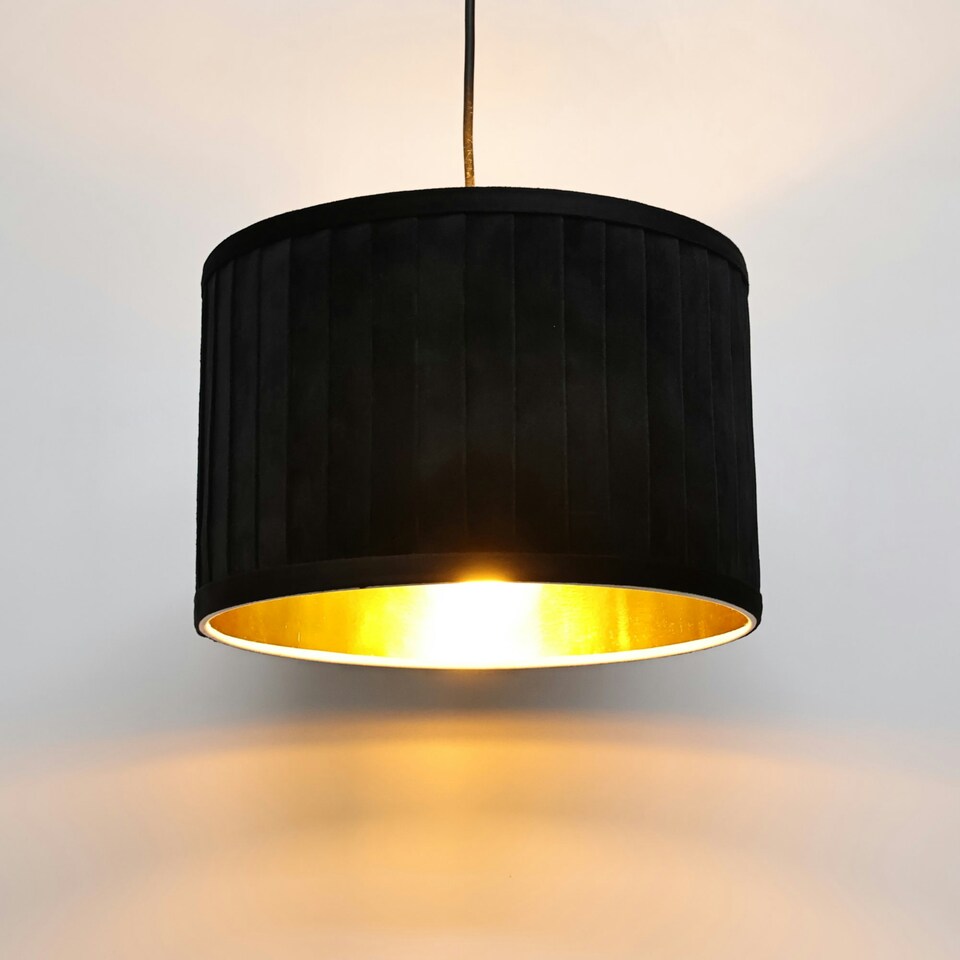 image 1 of Sundance - Black Velvet Pleated 30cm Lamp Shade with Gold Inner Black | Gold