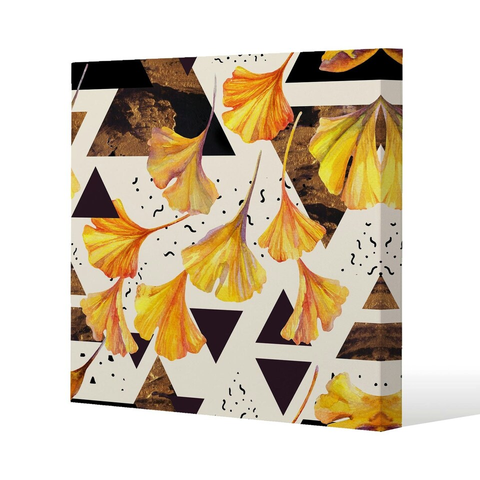 image 1 of Orangle Flowers and Triangles (Canvas Print) 90 x 90 x 4cm