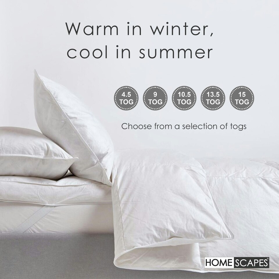 image 1 of Homescapes 4.5 Tog Duvet Luxury Goose Feather and Down for Summer Lightweight, Double