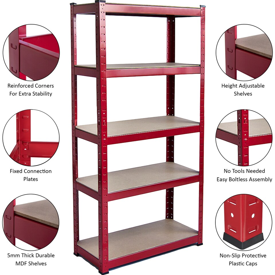 image 1 of Home Vida 5 Tier Garage Shelf Heavy Duty Boltless Shelving Storage Unit, Red