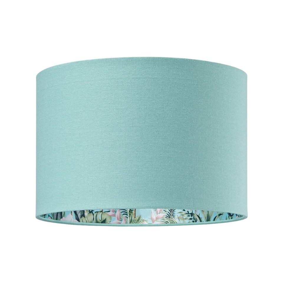 image 1 of Unique Jungle Print Duck Egg Lampshade with Palm Trees, Sloths and Elephants | Blue | Duck Egg | 1