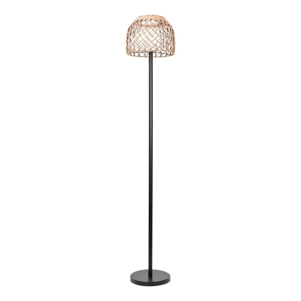 image 1 of ValueLights Solar Powered Outdoor Natural Rope Garden Light Floor Lamp with Rattan Shade | Cream