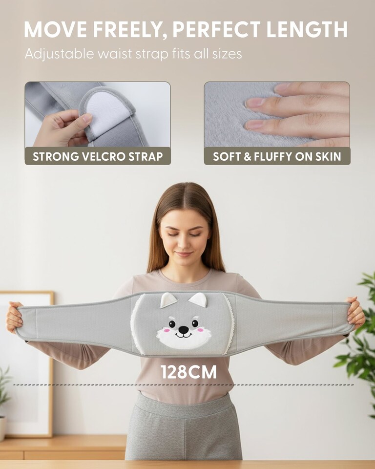 image 1 of Keplin 2L Hot Water Bottle with Plush Waist Belt Cover Natural Rubber