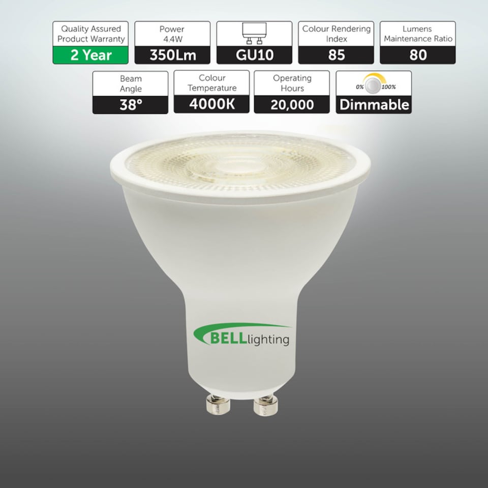 image 1 of BELL Lighting GU10 Dimmable LED Spotlight 4.4W Natural White 4000K Light Bulbs