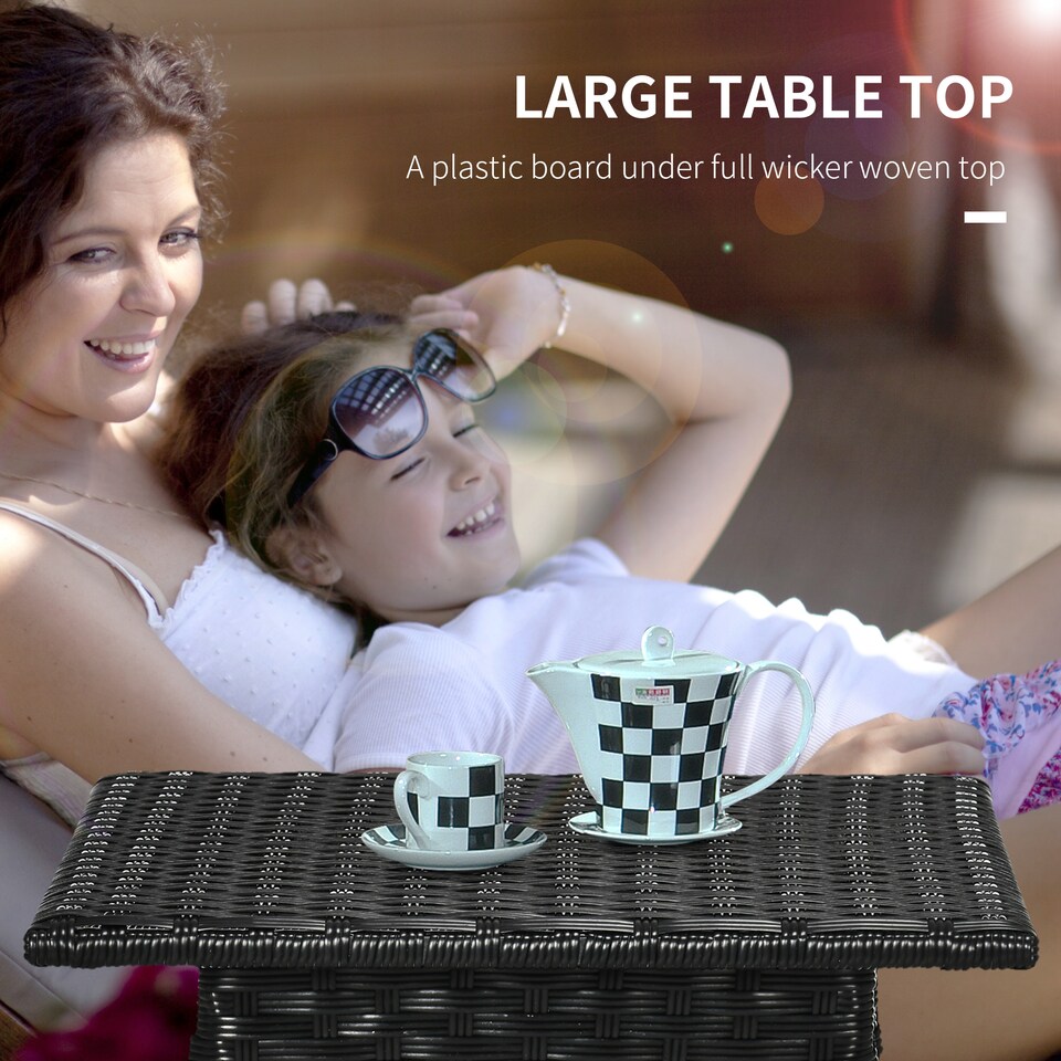 image 1 of Outsunny PE Rattan Outdoor Coffee Table, Easy Match Rattan Side Table, Black