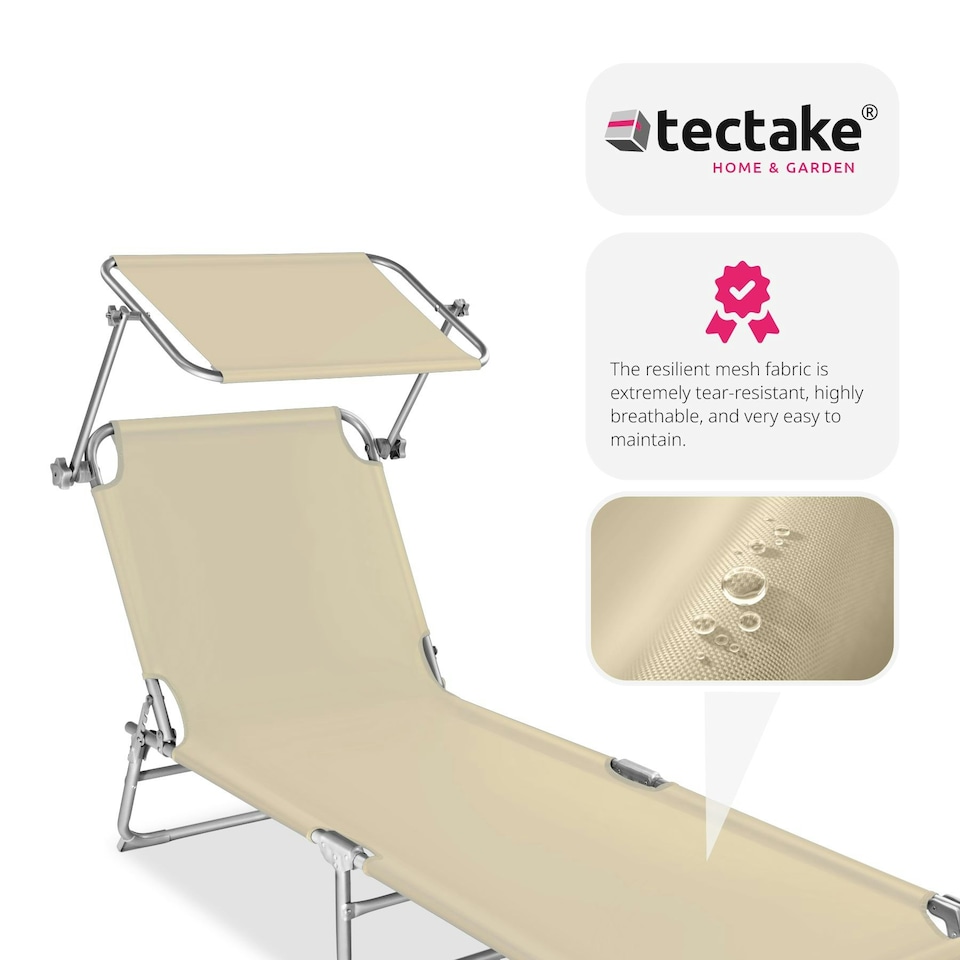 image 1 of Sun Lounger - foldable, adjustable sunshade and 4-step backrest Cream | Beige
