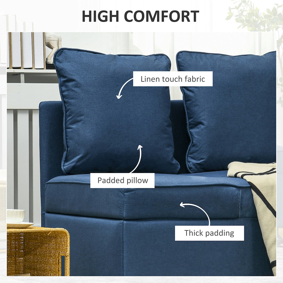 image 1 of HOMCOM Folding Sleeper Sofa Bed Chair with Pillows, Pocket, Blue
