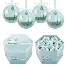 14pc Frosted Snow Xmas Village Bauble