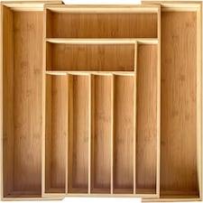 MantraRaj Bamboo Expandable Wooden Cutlery Tray Holder Kitchen Drawer Organiser