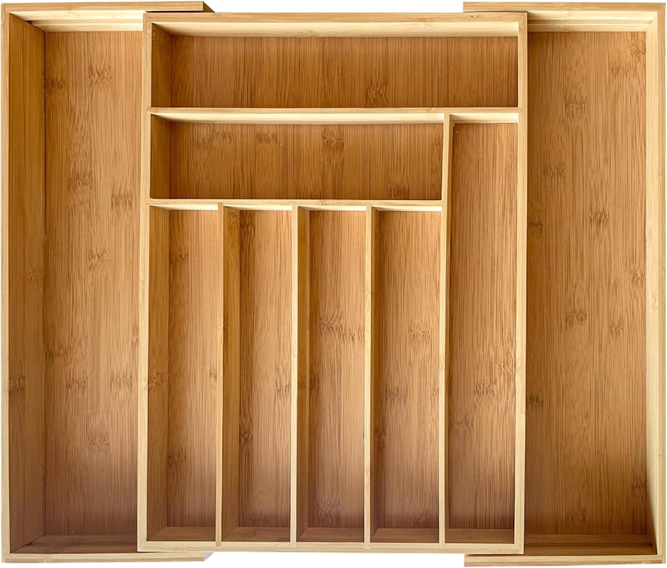 image 1 of MantraRaj Bamboo Expandable Wooden Cutlery Tray Holder Kitchen Drawer Organiser