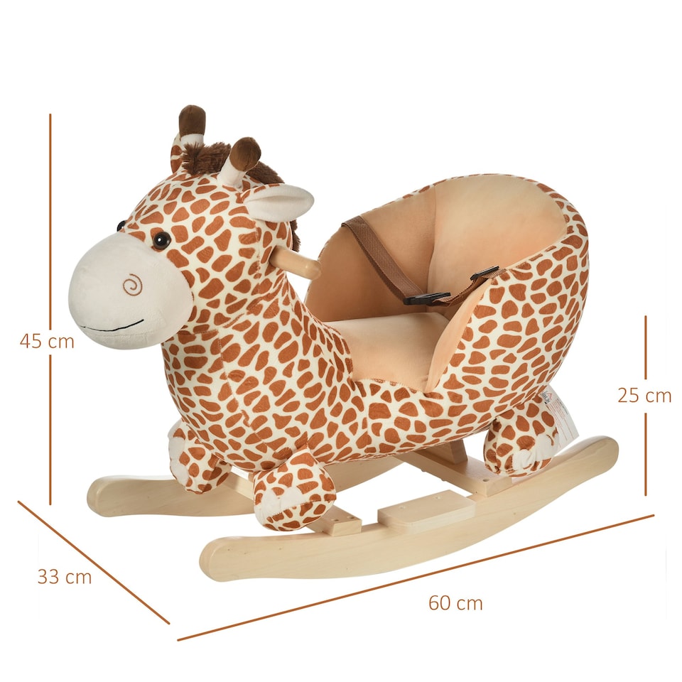 image 1 of HOMCOM Baby Rocking Horse Kids Ride on Giraffe Plush Toy W/ 32 Song Seat Belt