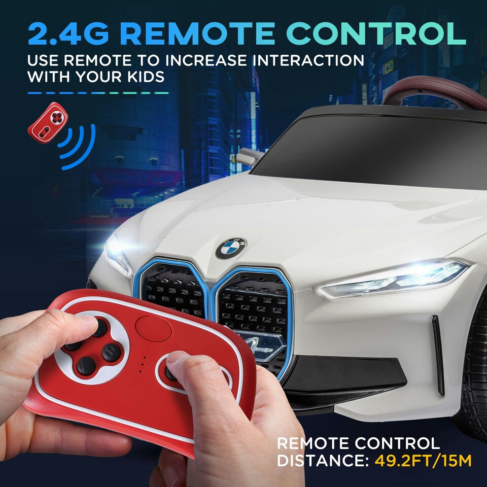 image 1 of HOMCOM BMW i4 Licensed 12V Kids Electric Ride-On Car w/ Remote Control - White