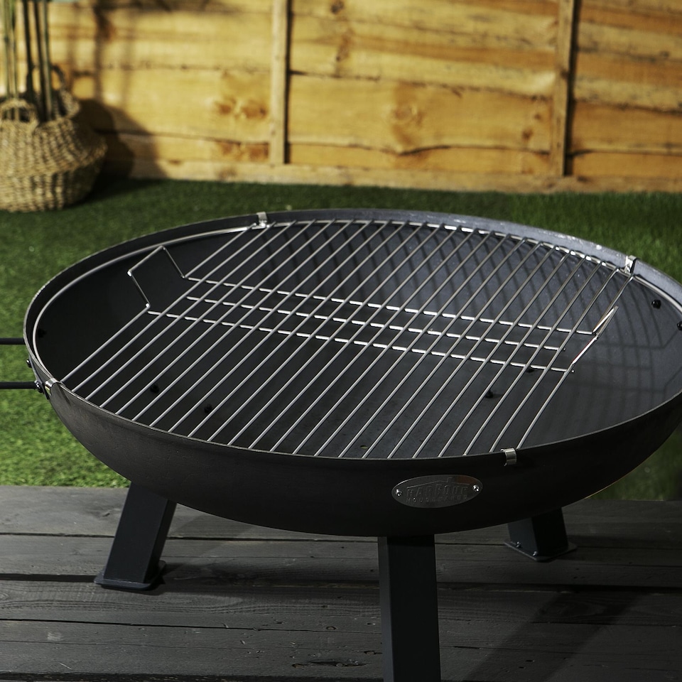 image 1 of Harbour Housewares 72.5cm Fire Pit BBQ Grill - Round Metal Cooking Grill Steel Mesh for Barbecues, Cooking & Camping