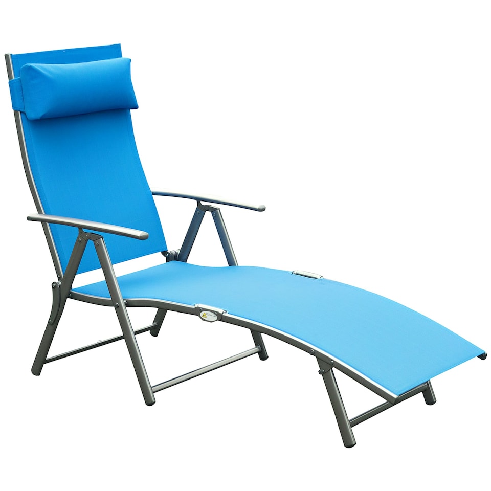 image 1 of Outsunny Sun Lounger Recliner Foldable 7 Levels Texteline Blue