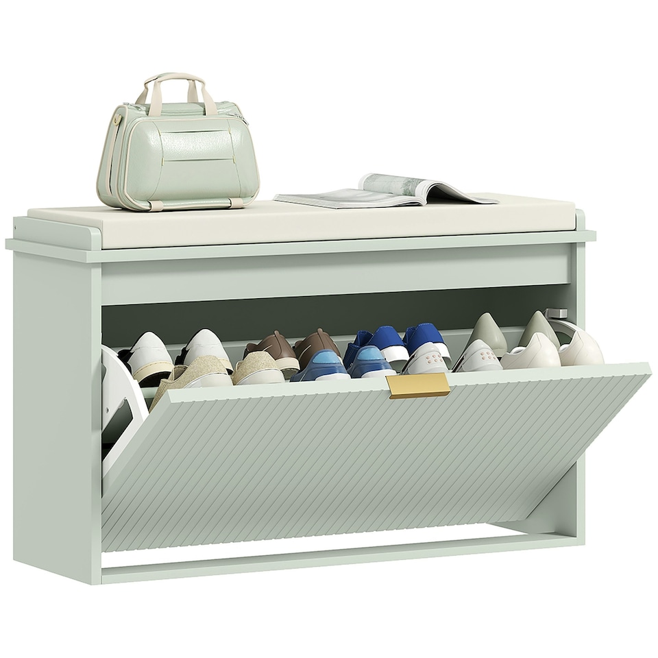 image 1 of HOMCOM Shoe Storage Bench with Cushion and Flip-Drawer White