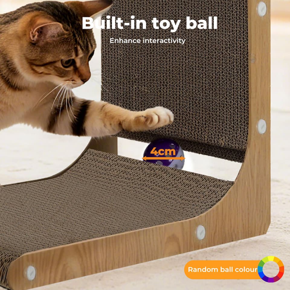 image 1 of Skylos L Shaped 68cm Cat Scratching Board with Ball Toy Wall Furniture