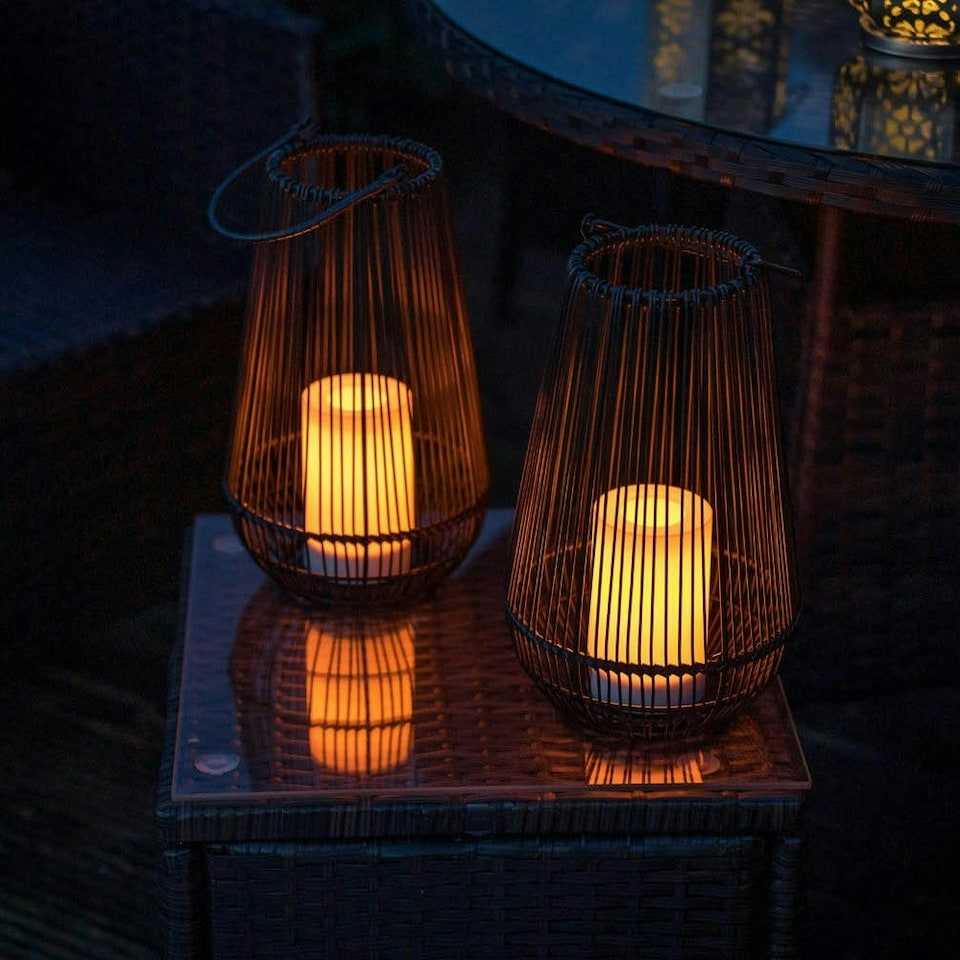 image 1 of ValueLights Vase Shaped Wire Basket Lantern 2 Pack Black Outdoor Decorative Light