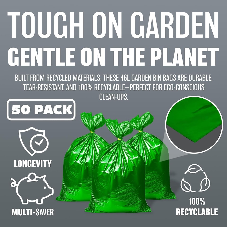 image 1 of Pack Of 50 Bin Liners Garden Rubbish Versatile Heavy Duty Refuse Sacks