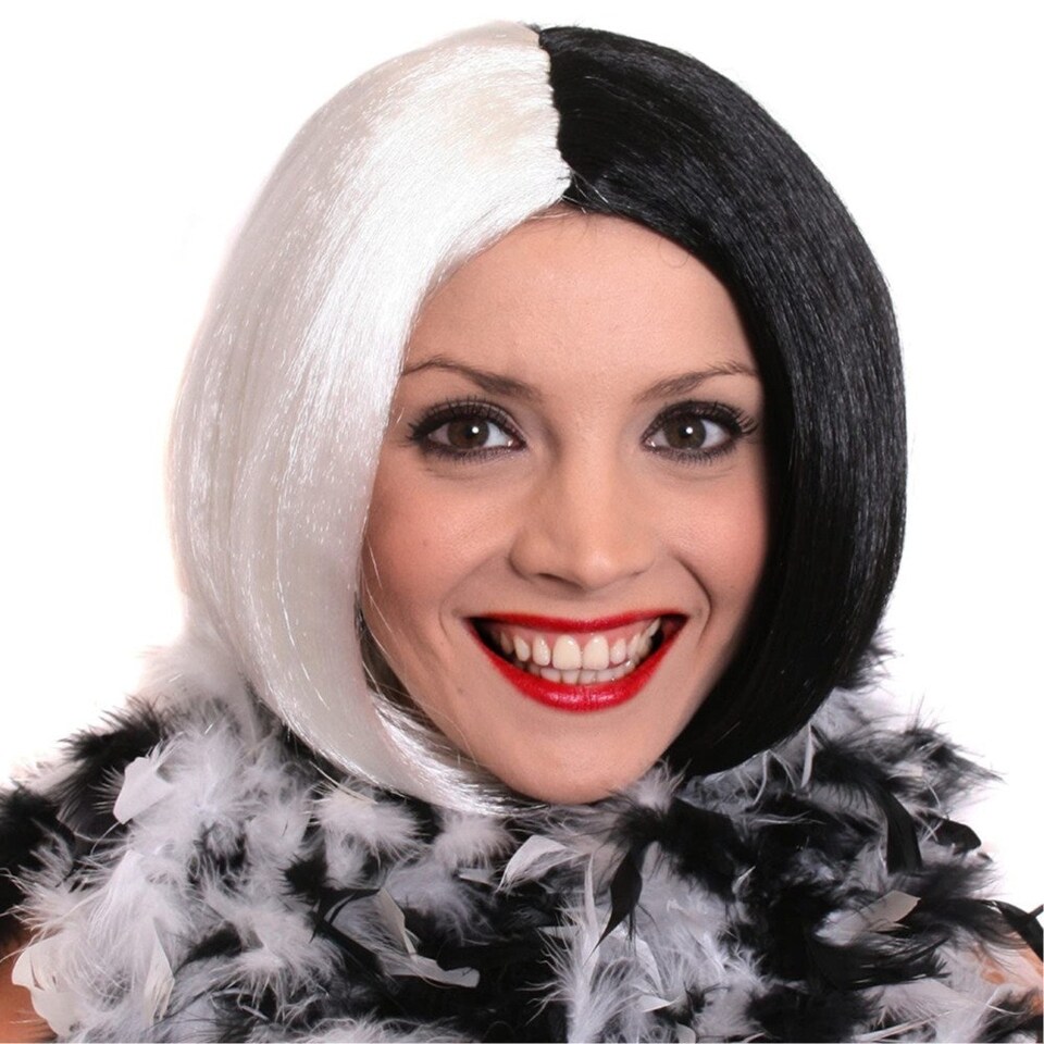 image 1 of Evil Dog Lady Black and White Bob Wig Black | One Size