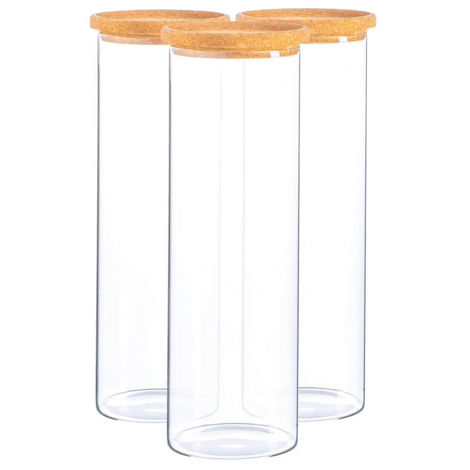 image 1 of Argon Tableware Glass Storage Jars with Cork Lids - 2 Litre - Pack of 3