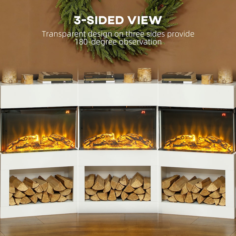 image 1 of HOMCOM 1000W/2000W Electric Fire and Mantel with Remote & Timer, White