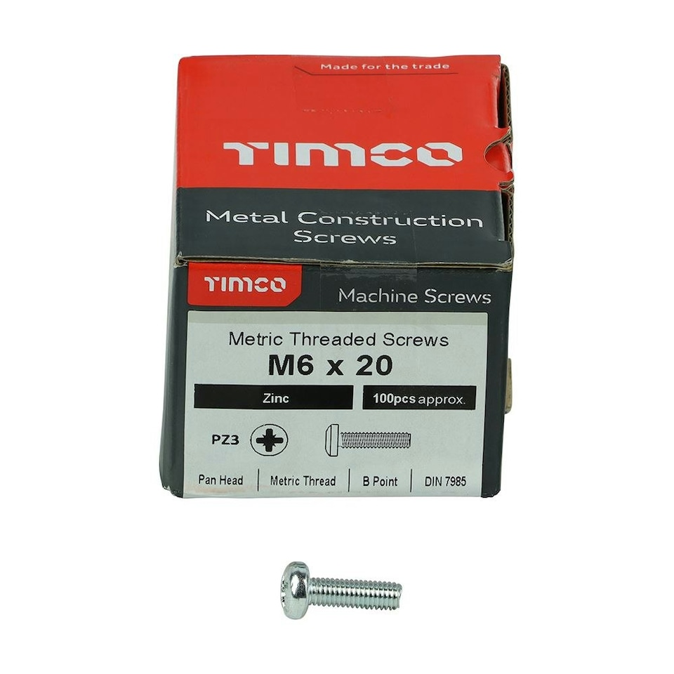image 1 of Timco - Metric Threaded Machine Screws - PZ - Pan Head - Zinc (Size M6 x 20 - 100 Pieces)