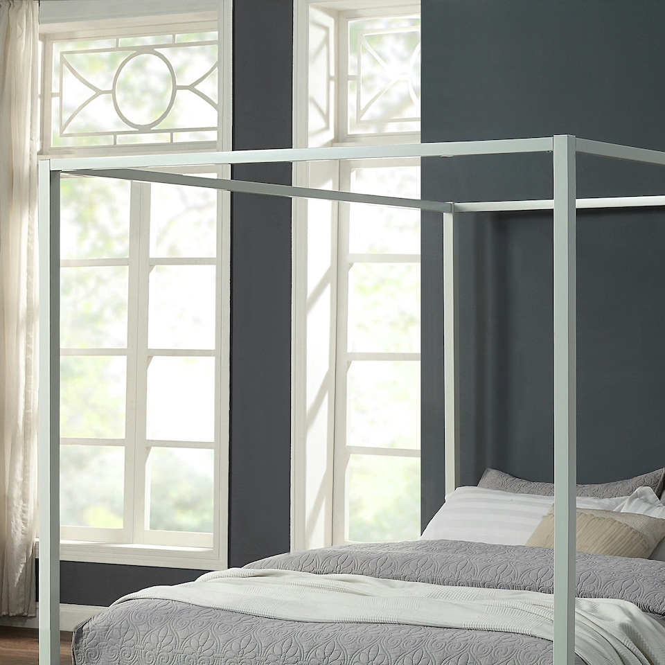 image 1 of Ashwell Modern Four 4 Poster White Metal Bed Frame (Small Double)