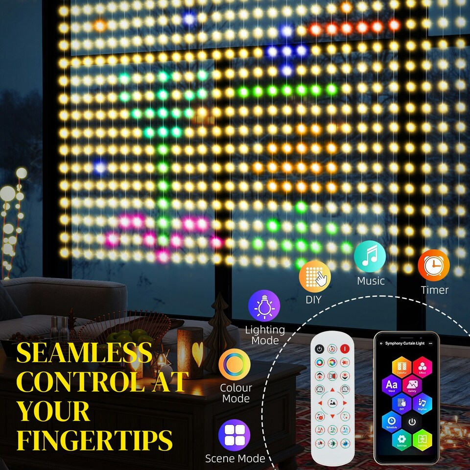 image 1 of HOMCOM Smart LED Curtain Lights, Dynamic DIY Fairy Lights, 3x3(m)