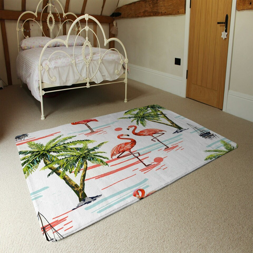 image 1 of Flamingo & Palm Trees (Rug) Multi | Small: 60x110cm