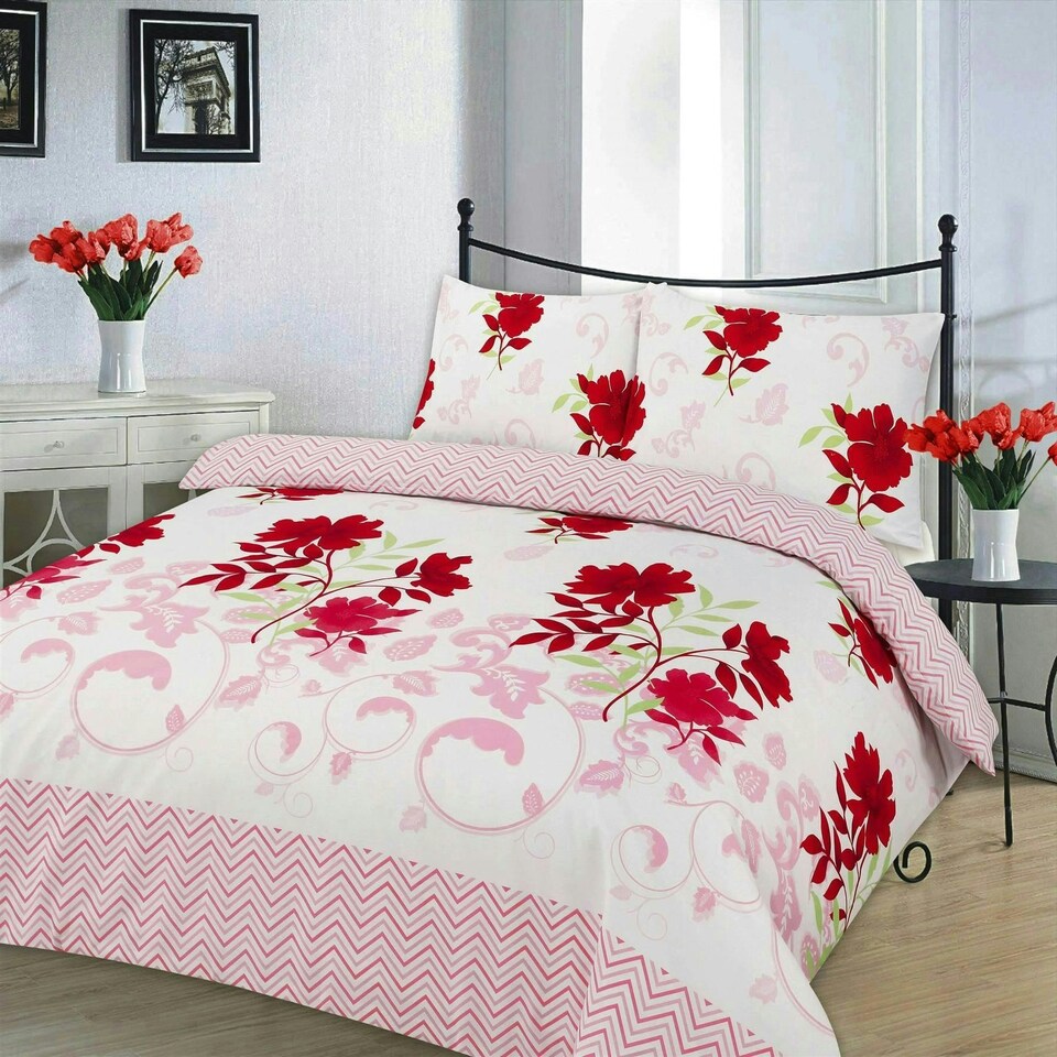image 1 of Bethany Floral Duvet Cover Set - Super King - Red