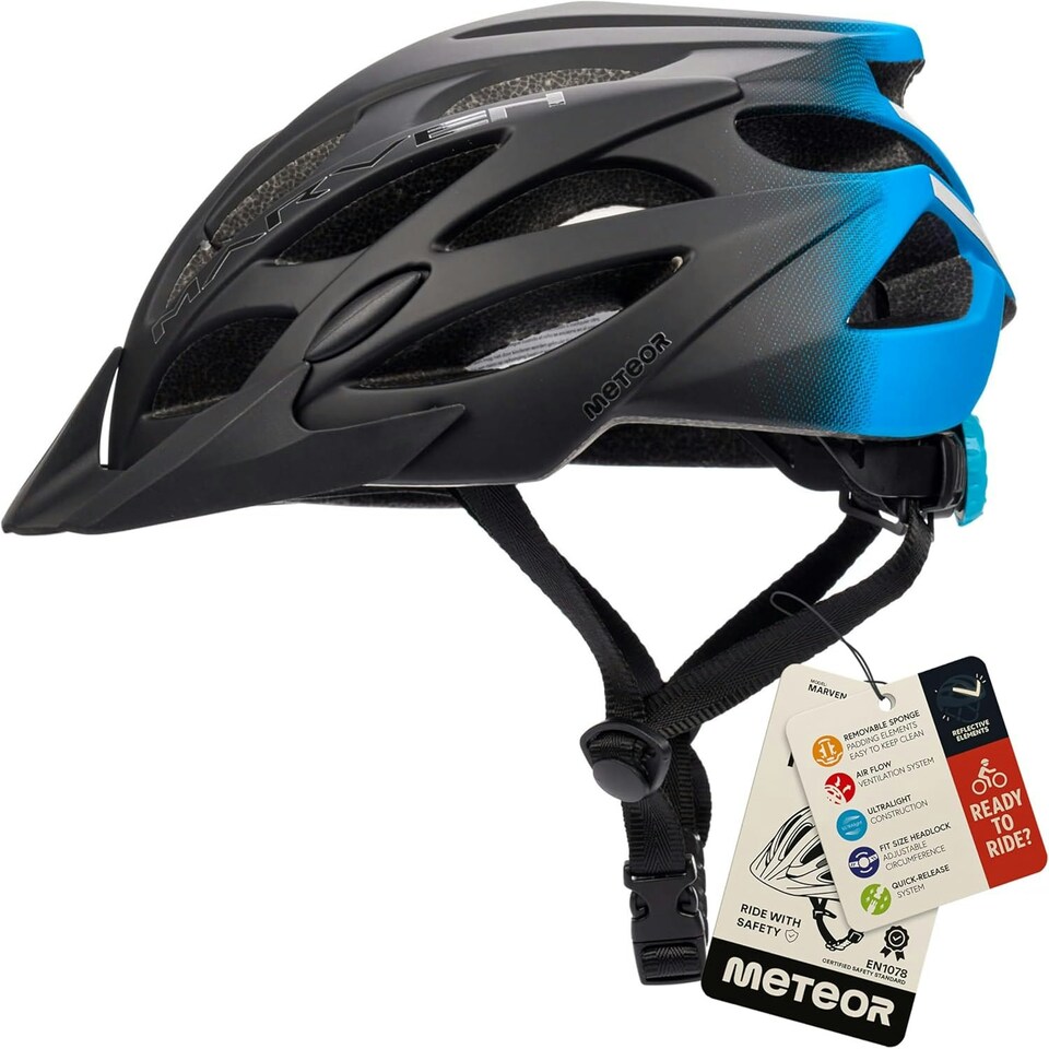 image 1 of Meteor Marven Cycle Helmet MTB Bike Skateboard Scooter Safety Gear Black | Black-Blue | S