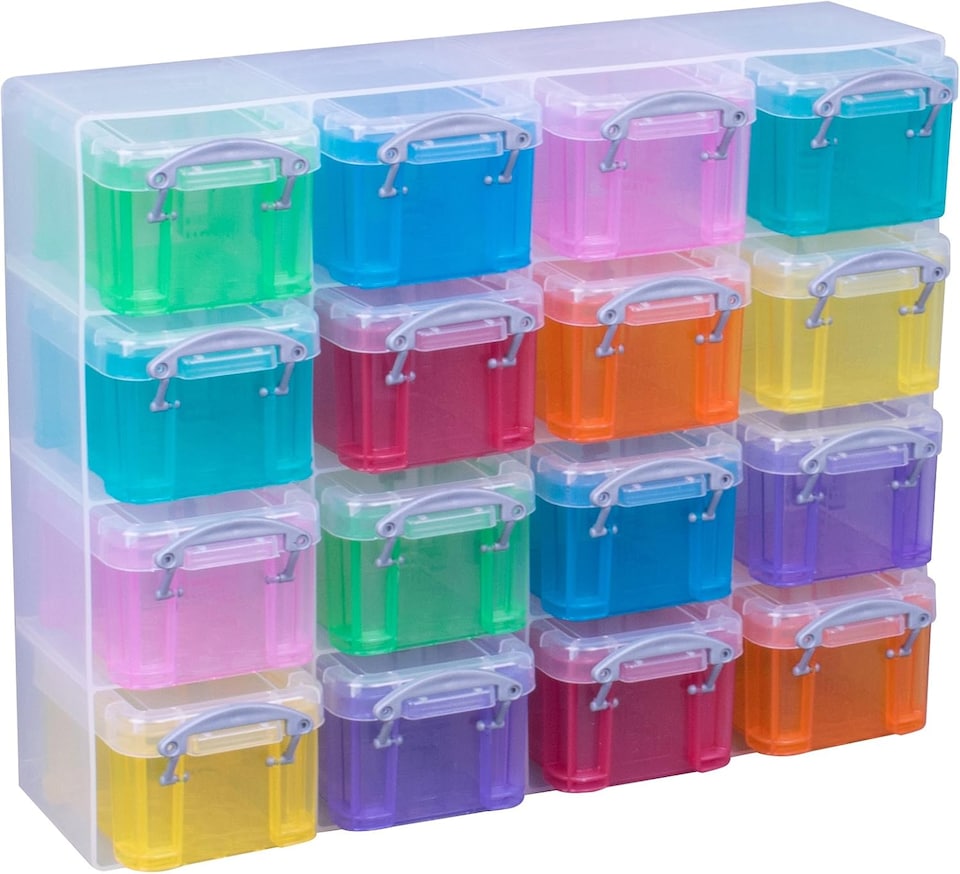 image 1 of Really Useful Box Organiser 16 x 0.14 Litre Storage Boxes in a Clear Organiser and Assorted Boxes