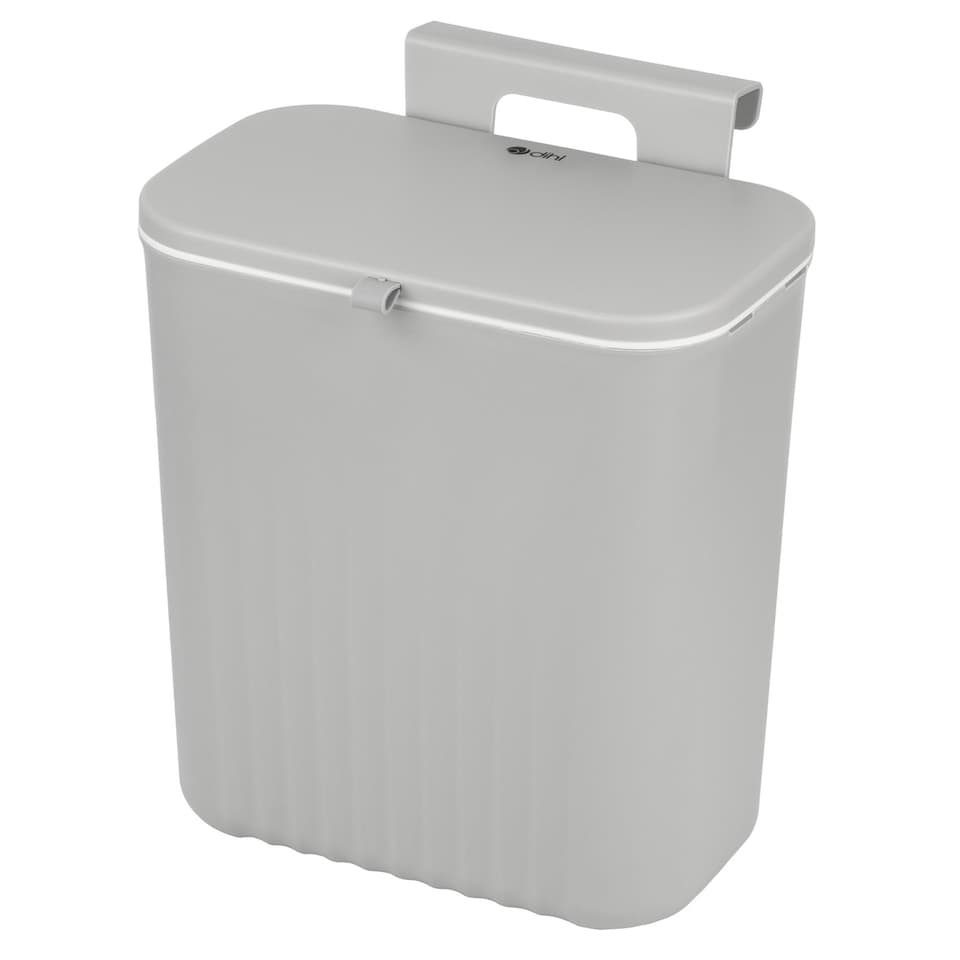 image 1 of Dihl 9 Litre Hanging Trash Bin with Lid, Wall Mounted Garbage Can Kitchen Compost Bin, Plastic Rubbish Bin Wastebasket for Cupboard, Cabinet Door, Bathroom, Bedroom, Offices - Grey | Grey