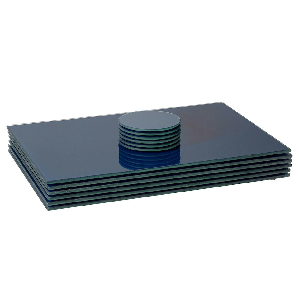 image 1 of Harbour Housewares 12 Piece Table Set - Hague Blue Glass Placemats & Coasters - 40 x 30cm Blue
