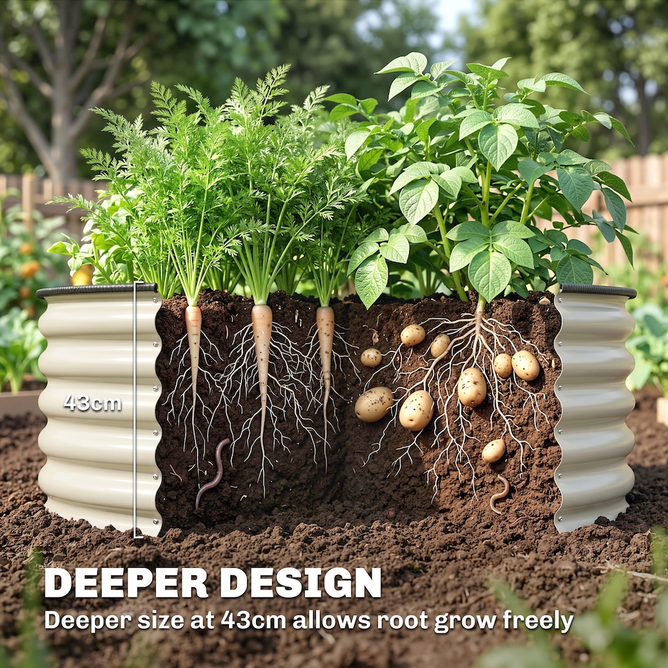 image 1 of Outsunny Galvanised Planter with Gloves, 120 x 120 x 43cm, Cream White | Cream | Cream
