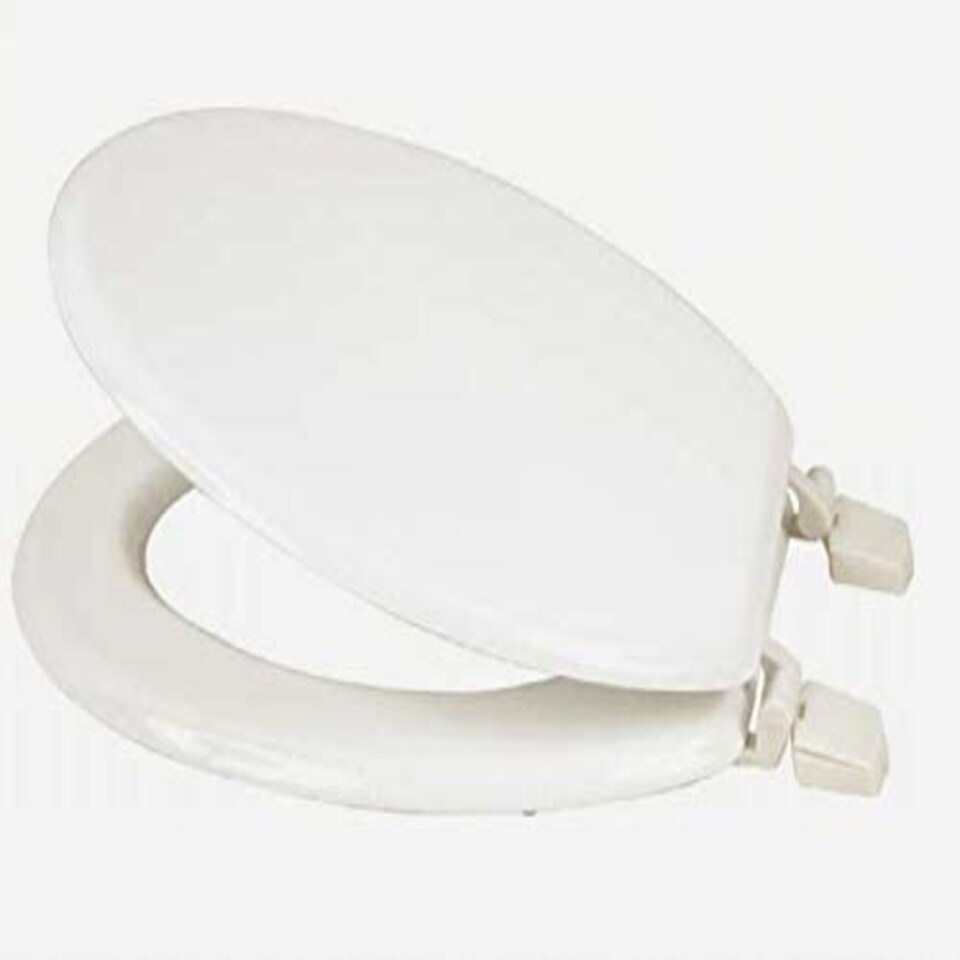 image 1 of Marco Paul White Wooden Oval Toilet Seat 17" White