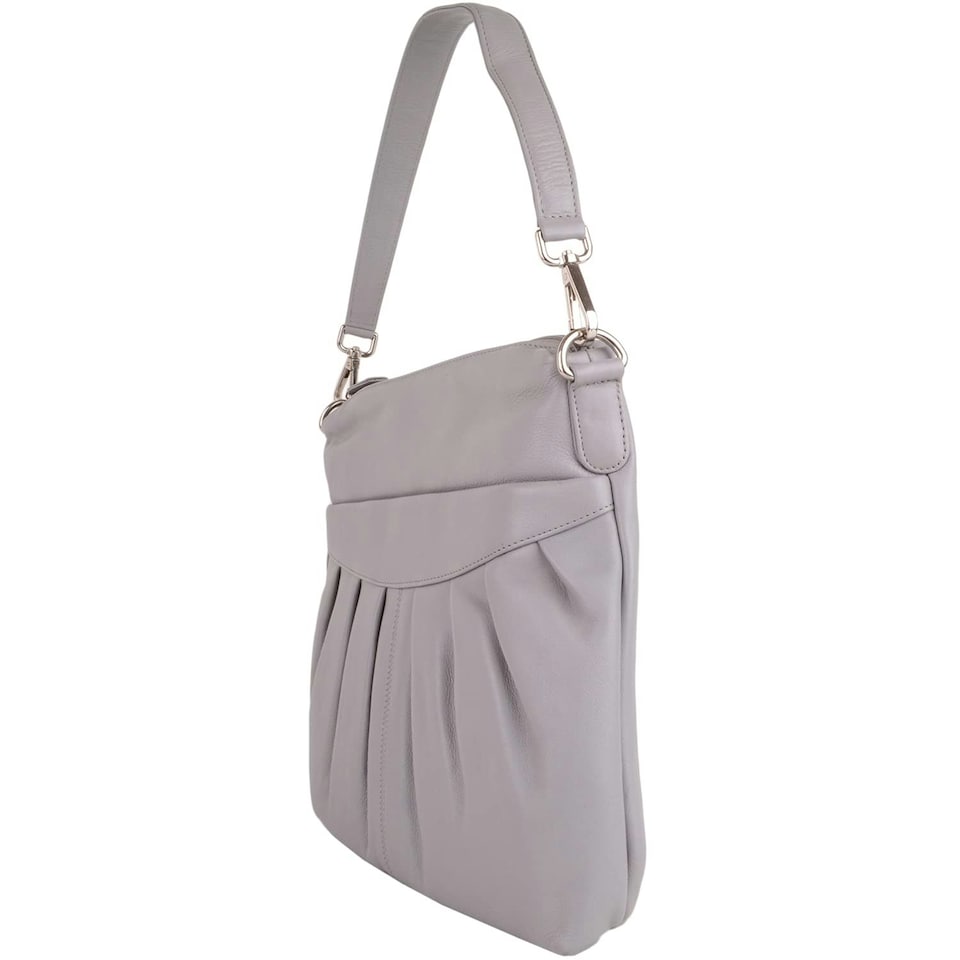 image 1 of Soft Leather Ruched Detail Detachable Strap Cross Body Shoulder Bag Grey | Light Grey