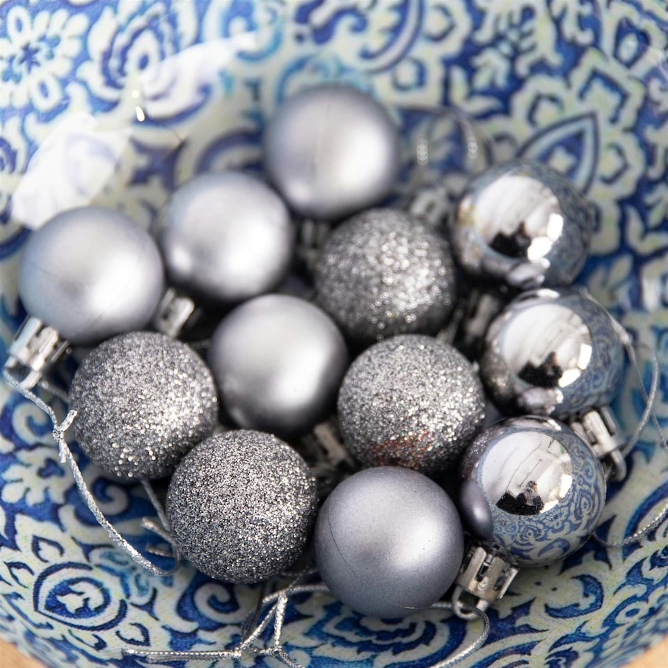 image 1 of 12 Mid Grey Baubles 3cm PVC Set
