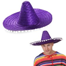 Orange Mexican Sombrero – Fancy Dress Hat with Pom-Pom Trim Purple | One Size
