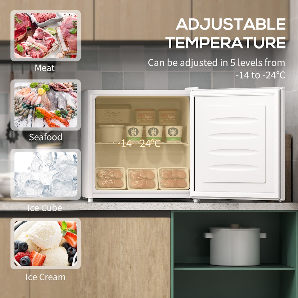 image 1 of HOMCOM 35L Tabletop Freezer with Removable Wire Shelf and Two Keys, White | White