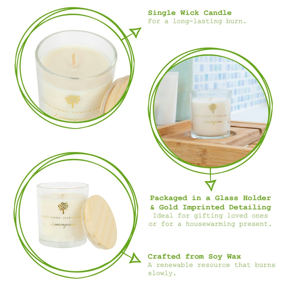 image 1 of Nicola Spring Soy Wax Scented Candle - 130g - Lemongrass | Clear | Lemongrass